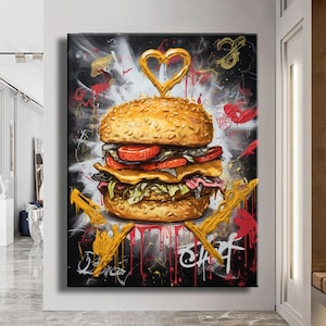 Hamburger Graffiti Pop Art Food Art Graffiti Bunt Abstrakt Pop Art Leinwand Druck Wandkunst Home Leinwand Raumdekoration Food Love Leinwand
