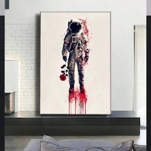 Astronaut, Leinwanddruck, Surrealer Weltraum Druck, Astronaut mit Rose, Tropfmalerei, Moderne Pop Art, Geschenk für Weltraumliebhaber, Home Decor