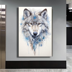 Stampa artistica ad acquerello di lupo e natura, decorazione da parete con pittura di lupo e natura, opera d'arte originale, arte di animali selvatici, pittura di lupo e natura