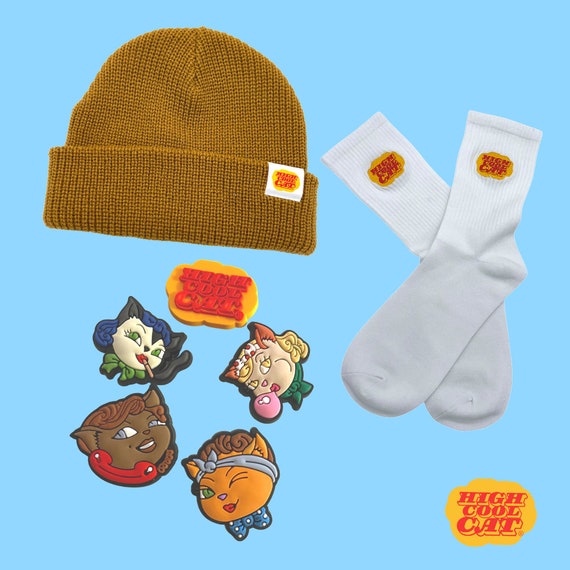 High Coolcat Stoner Bundle - Embroidered Socks, Winter Beanie & Croc Charms - Perfect Gift Set