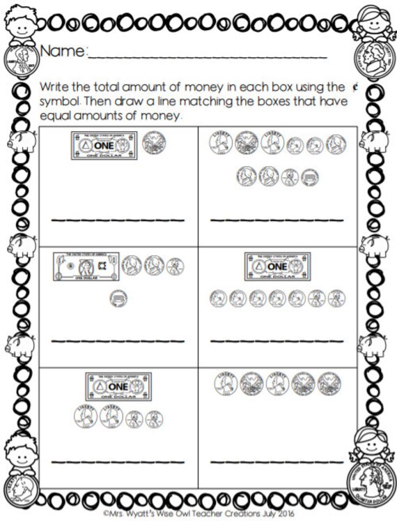 counting money worksheets etsy
