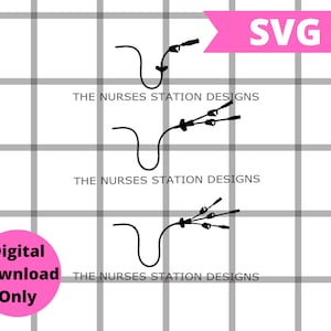 May include: Black and white illustration of a medical IV pole with three IV bags hanging from it. The text "THE NURSES STATION DESIGNS" is below the image.
