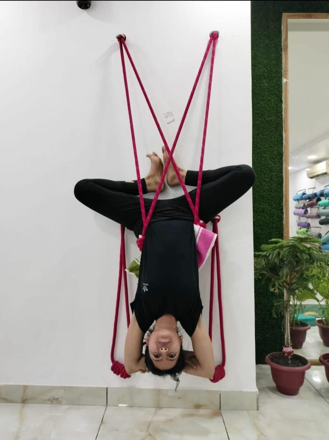 Yoga Inversion Ropes Iyengar Yoga Wall Ropes Set – Pure Cotton Red Yoga Wall Rope Kit for ...