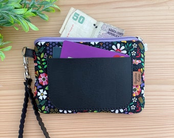 Cartera minimalista, bolsillo de mujer, cartera delgada, cartera tarjeta de crédito, piel sintética, cartera pequeña mujer, cartera vegana, monedero, estampado floral