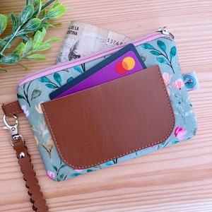 Carteira minimalista, bolso feminino, carteira fina, carteira para cartão de crédito, couro sintético, carteira pequena feminina, carteira vegana, porta-moedas, estampa floral