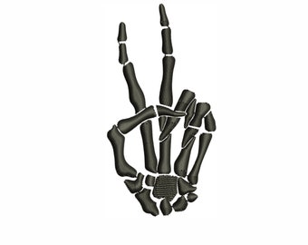 Skeleton Peace Hand Embroidery Design | Skeleton Peace Sign Embroidery Design Pattern | Skeleton Peace Embroidery Design DST PES Format
