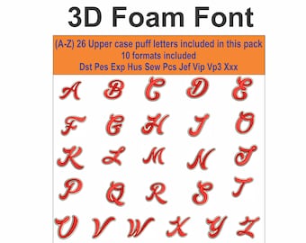 Raised puff Letter Pack Embroidery Design | 3D Puff Bundle Embroidery | 3D Foam Embroidery | 3D Puffy Embroidery | A to Z upper case letters
