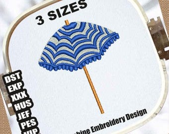 Golvende strandparaplu machineborduurontwerp | Borduurpatroon paraplu | Strandborduurbestand | Geborduurde parasol | Zomerborduurwerk