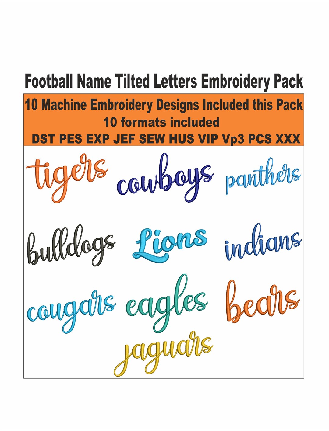 Football Name Tilted Letters Embroidery Designs Pack | Sports Team Name ...
