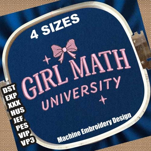 Math Embroidery Girl Math Machine Embroidery Designs | Girl Math University Embroidery ...