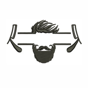 Puede incluir: Silueta en blanco y negro de la cara de un hombre con barba y bigote, enmarcada por dos navajas de afeitar. La silueta está sobre un fondo blanco.