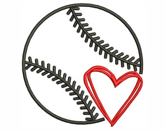 May include: A black and white baseball with a red heart in the center. The heart is outlined in black.