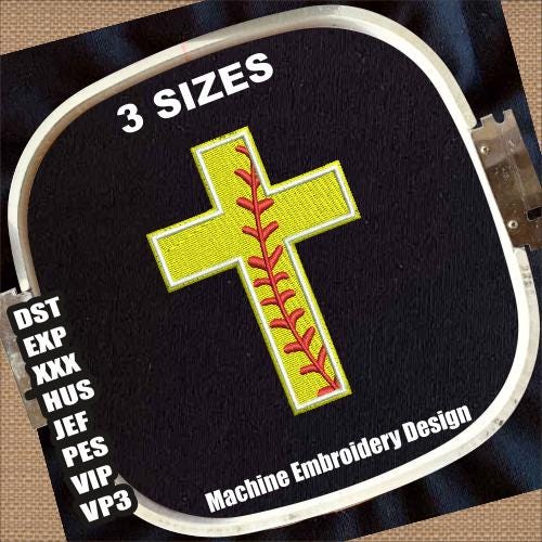 Softball Cross Embroidery Designs | Softball Christian Cross Embroidery ...