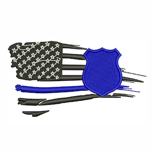 Police Shield Weathered Flag Embroidery Design | Police Flag Embroidery Design | Police Logo Embroidery Design DST PES Format