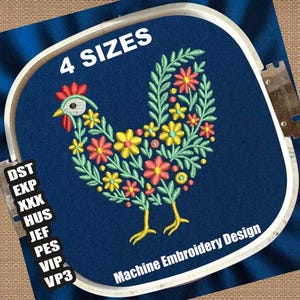 Farm Flowers Chicken Machine Embroidery Designs | Floral Rooster Embroidery Patterns | Chicken Embroidery File | Hen Poultry Embroidery File