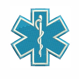 May include: A blue and white embroidered medical star of life patch with a white caduceus in the center.