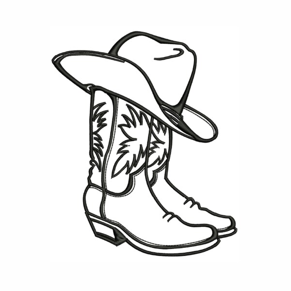 Conception de broderie de botte de cowboy | Chapeau de cowboy avec fichier Dst de démarrage | Botte de cowboy et chapeau Pes fichier | Conception de broderie de cowboy | Fichier Cowboy Jef