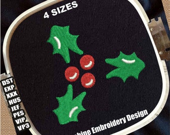 Christmas Holly Leaf Embroidery Patterns | Holly Leaf Pes File | Christmas Holly Dst File | Holly Leaf Happy Christmas Embroidery Designs