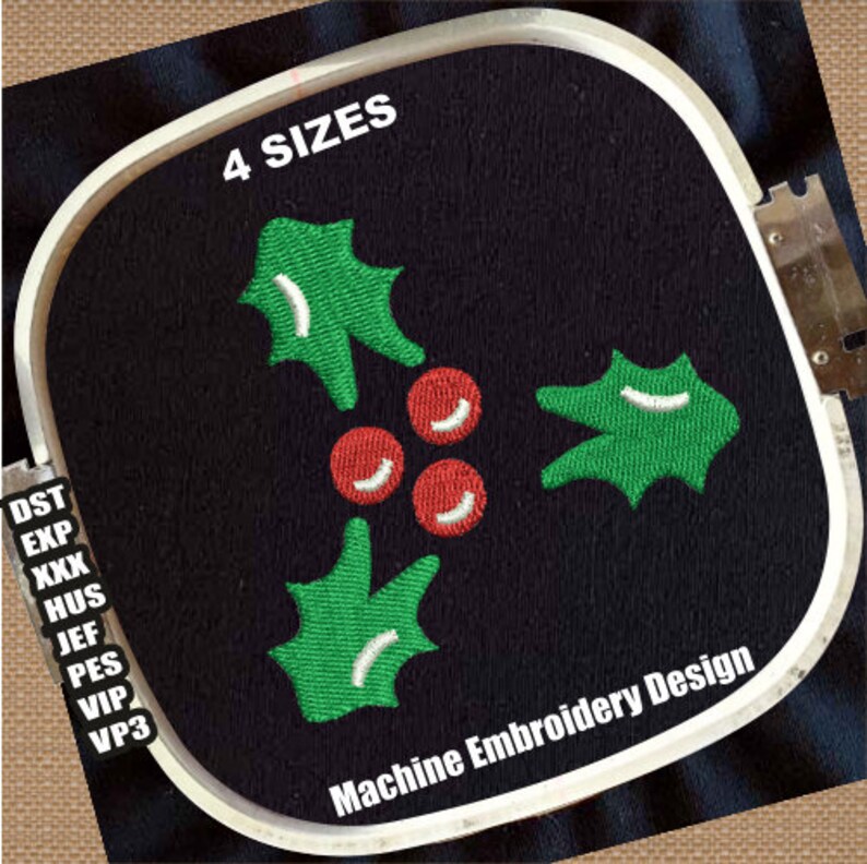 Christmas Holly Leaf Embroidery Patterns Holly Leaf Pes File Christmas Holly Dst File Holly Leaf Happy Christmas Embroidery Designs image 1