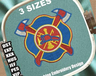 Diseño de bordado a máquina del logotipo de bomberos / Patrón de bordado del símbolo de bomberos / Archivos de bordado de rescate de bomberos / Archivo de bordado del departamento de bomberos