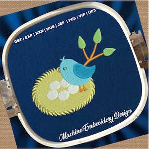Sparrow with Nest Embroidery Design | Bird Sparrow Nest Dst File | Sparrow and Nest Pes File | Sparrow Machine Embroidery | Birds Embroidery