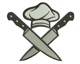 Chef With Knife Logo Embroidery Design | Chef Knife Machine Embroidery Design Pattern | Chef Knife Embroidery Design DST PES Format