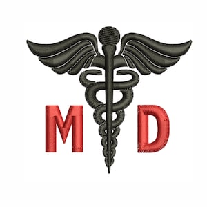 Caduceus MD Embroidery Design | Caduceus Machine Embroidery Design Pattern | Medical Symbol Embroidery Design DST PES Format