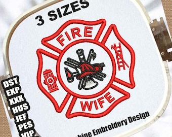 Diseño de bordado a máquina de la esposa de un bombero / Patrón de bordado del departamento de bomberos / Archivos de bordado de símbolos de bomberos / Archivo de bordado de rescate de bomberos