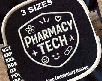 Apotheek Tech Machine Borduurontwerp | Borduurpatroon Apotheken | Medicijn-borduurbestanden | Medical Pills DST PES-borduurbestanden