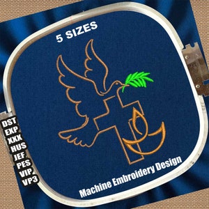 Dove with Cross Embroidery Patterns | Dove Cross Heart DST File | Religion Cross PES File | Christian Cross and Dove Embroidery Designs