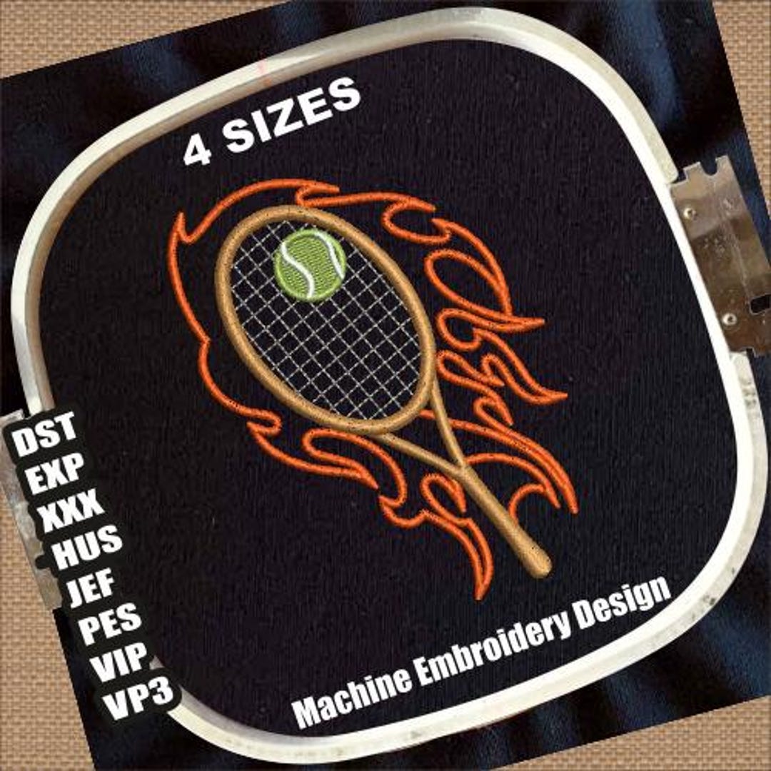 Tennis Racket With Flames Tennis Racket With Flame Machine Embroidery Design | Tennis Racket ...