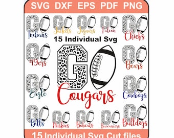 Go Football Svg Pack, Go Football Leopard Png Bundle, Football Vector File, Football Mascot Svg, Sports Football Svg, Football Leopard Svg
