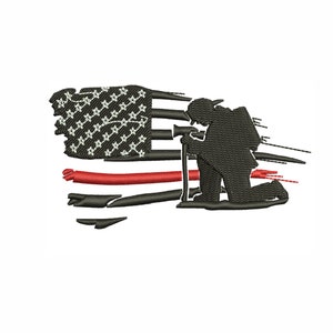 Firefighter Kneeling Weathered Flag Embroidery Design | Weathered Flag Embroidery Design Pattern | Flags Embroidery Design DST PES Format