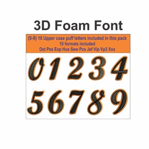 Raised 3Dpuff Number Pack Embroidery Design | 3DPuff Bundle Embroidery | 3D Foam Embroidery | 3D Puffy Embroidery | 0 to 9 upper case Number