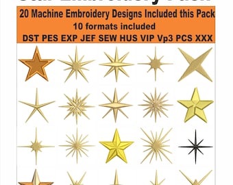 Star Machine Embroidery Designs Pack | Sparkle Star Embroidery Files Bundle | Shiny Star Embroidery Files | Sparkle Twinkle Star Embroidery