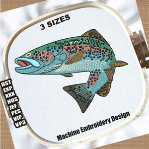 Trout Fish Embroidery Patterns | Trout Rainbow Dst files | Trout Pes files | Trout Fish Machine Embroidery Designs | Fish Animals Embroidery