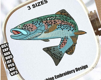 Trout Fish Embroidery Patterns | Trout Rainbow Dst files | Trout Pes files | Trout Fish Machine Embroidery Designs | Fish Animals Embroidery