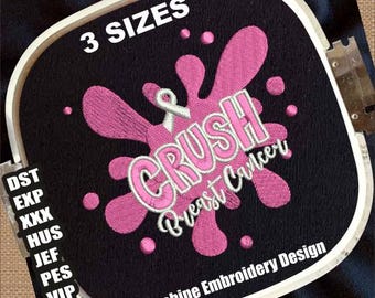 Crush Brustkrebs Maschinenstickerei Muster | Krebs Band Stickmuster | Brustkrebs Stickerei | Cancer Awareness Stickerei