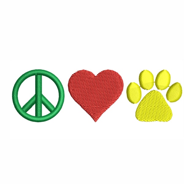 Peace Love Paw Embroidery Design | Paws Machine Embroidery Design Pattern | Paw Heart Embroidery Design DST PES Format