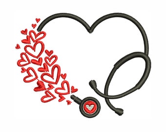 Stethoscope Embroidery Design | Stethoscope Heart Embroidery Design Pattern | Medical Embroidery Design PES DST Format