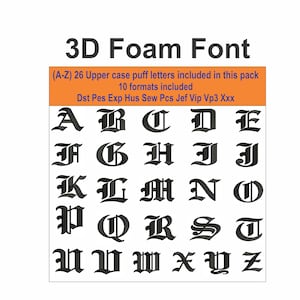 Diseño de bordado de paquete de letras de hojaldre elevado / Bordado de paquete de hojaldre 3D / Bordado de espuma 3D / Bordado hinchado 3D / Letras mayúsculas de la A a la Z