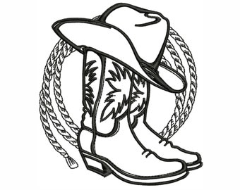 Cowboy Boot Embroidery Design | Cowboy Hat With Boot Dst File | Cowboy Boot and Rope Pes File | Cowboy Embroidery Design