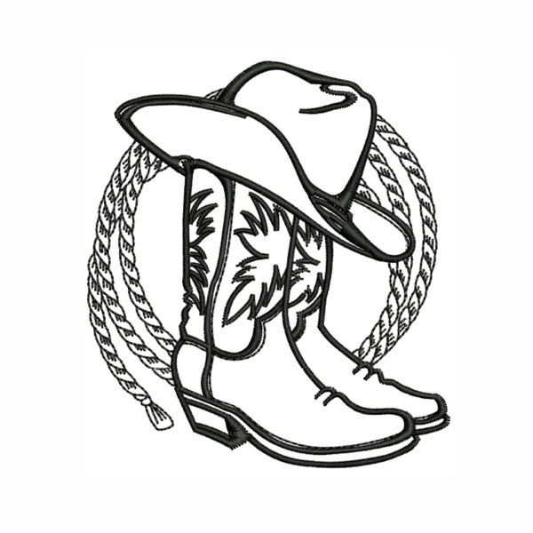 Diseño de bordado de bota de vaquero / Sombrero de vaquero con archivo Dst de bota / Archivo Pes de bota y cuerda de vaquero / Diseño de bordado de vaquero