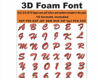 Raised Puff Letters Pack Embroidery Design | 3D Foam Bundle Embroidery Pattern | A to Z with 0 to 9 Upper Case letters and Number Embroidery