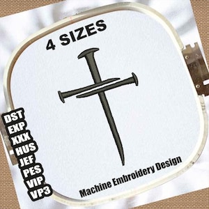 Cross Nails Machine Embroidery Design | Christian Cross Embroidery Pattern | Religion Cross Embroidery File | Cross of Nails Embroidery File