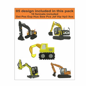 Digger embroidery Designs pack | Excavators Embroidery bundel | Digger Truck dst files |  JCB Excavators Pes file | Digger Embroidery file