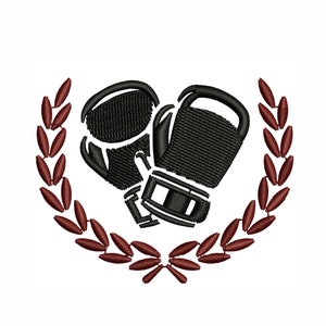 Boxing Gloves Logo Embroidery Design | Laurel Wreath Machine Embroidery Design Pattern | Boxing Gloves Kick Embroidery Design DST PES Format