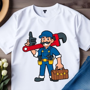Plumber Carrying Svg, Plumber Toolbox Cartoon Png, Plumber With Wrench Vector File, Plumber Sublimation Svg, Wrench Plumber Svg, Plumber Svg