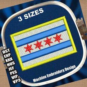 Flag of Chicago Machine Embroidery Design | Chicago Flag Embroidery Patterns | Flag Embroidery File | Chicago City Flag Embroidery DST Files