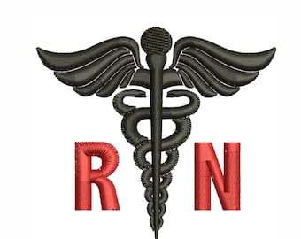 Caduceus RN Embroidery Design | Medical Symbol Embroidery Design Pattern | Caduceus Medical Embroidery Design DST PES Format